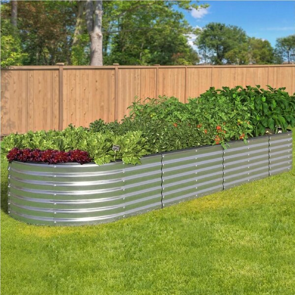 Livsip Garden Bed Oval Galvanised Steel Raised Container 320x80x56cm Silver