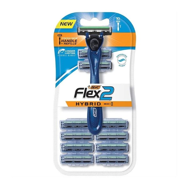 Bic Flex 2 Hybrid Razor – 1 Handle + 10 Replacement Cartridges