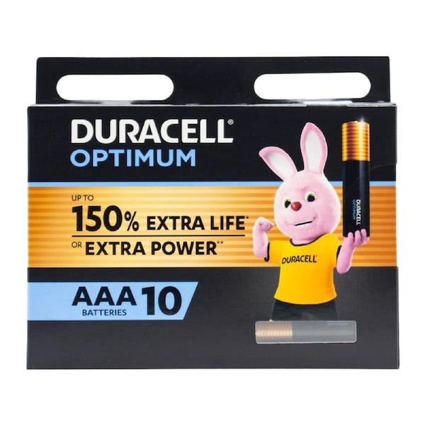 Duracell Optimum AAA Batteries – 10 Pack - Up to 150% Extra Life/Power