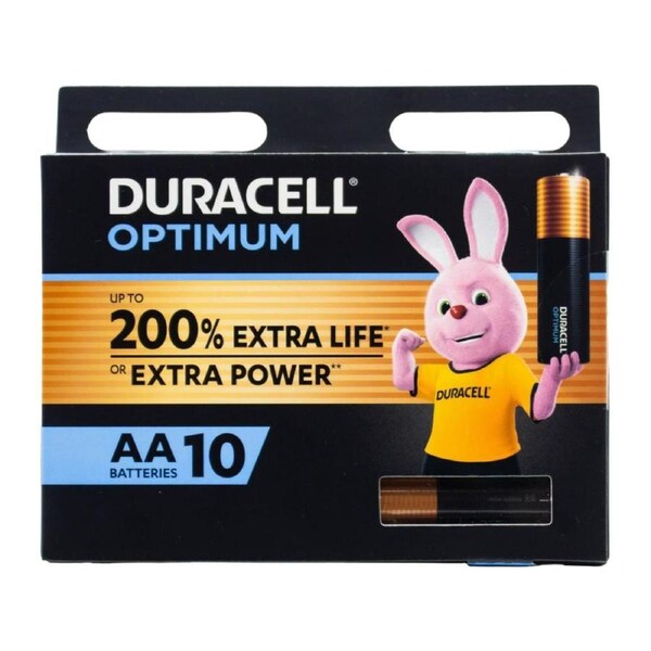 Duracell Optimum AA Batteries – 10-Pack - Up to 200% Extra Life/Power