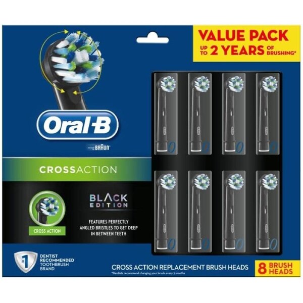 Oral-B CrossAction Electric Toothbrush Refills 8 Black Brush Heads