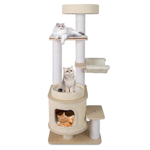 Costway 151cm Modern Cat Tree Scratching Post Kitty Condo House Cat Climbing Furniture White