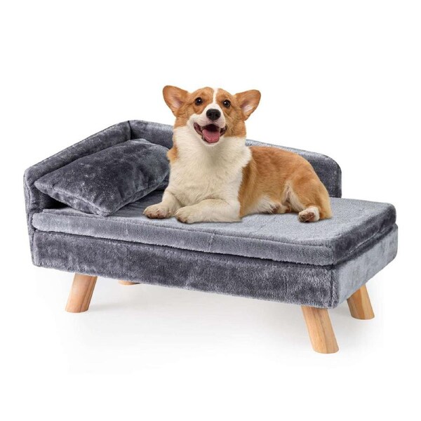 Costway 71cm Dog Cat Sofa Bed Elevated w/Removable Padded Pad & Pillow Medium Pet Lounge Couch Grey