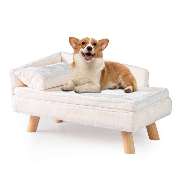 Costway 71cm Dog Cat Sofa Bed Elevated Pet Bed w/Removable Padded Pad & Pillow Medium Lounge Couch White