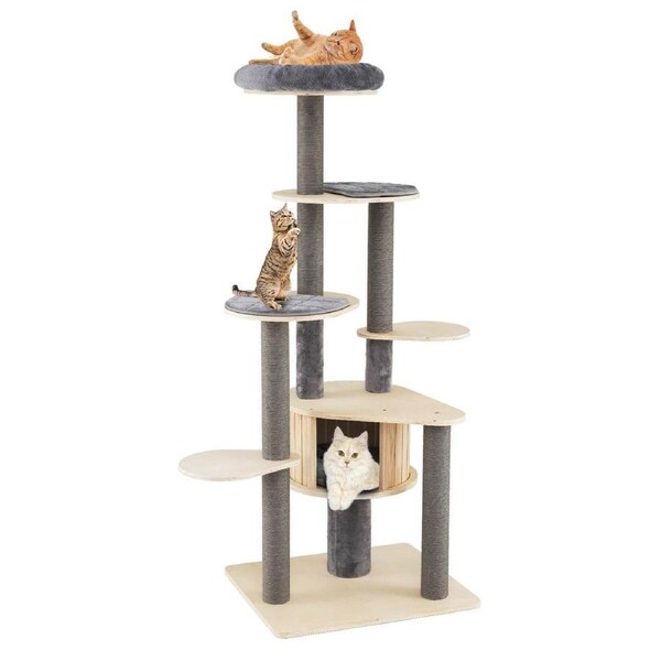 Costway 1.72M Cat Tree Multi-level Cat Tower w/Detachable Mats Scratching Posts Indoor Cat Climbing Furniture Grey