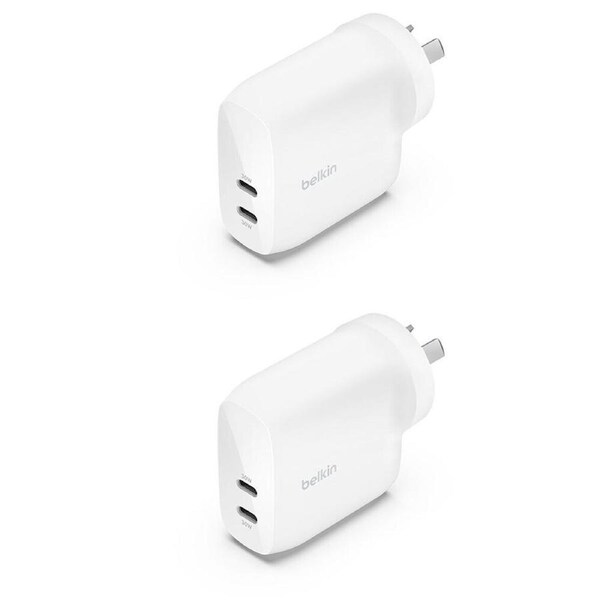 2PK Belkin BoostCharge Pro 60W Dual Port USB-C Wall Charger Adapter White