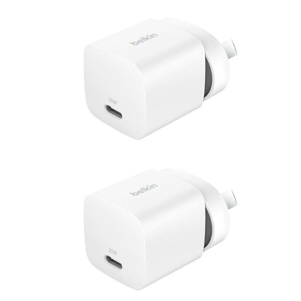 2PK Belkin BoostCharge 25W Fast-Charging USB-C Wall Charger Adapter White