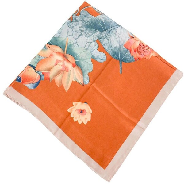 Urban Lotus Square Silk-Feel Scarf Women's Accessory 90x90cm Orange