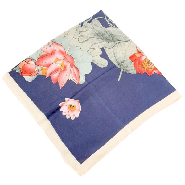 Urban Lotus Square Silk-Feel Scarf Women's Accessory 90x90cm Blue/Cream