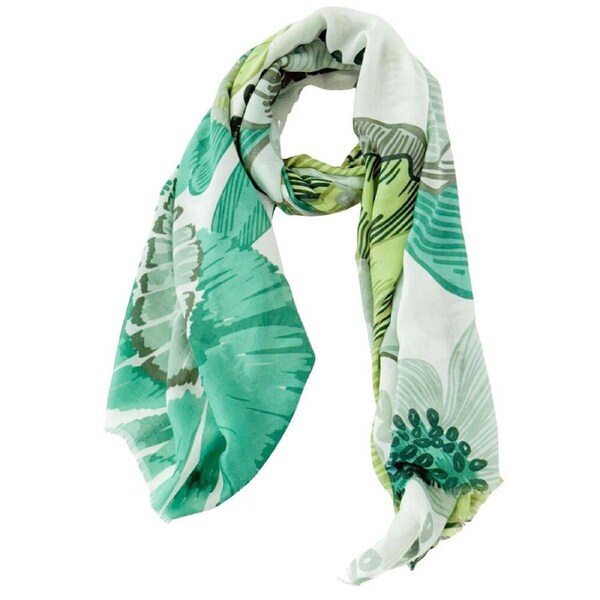 Urban Flower Field Silk-Feel Scarf Women's Accessory 90x180cm Green/Grey