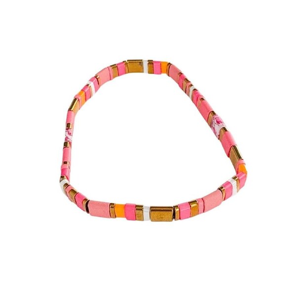 Urban Acrylic Journey Stretch Bracelet Women's Jewellery 16cm Watermelon/Gold