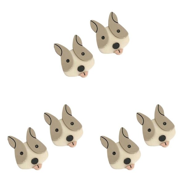 3x 2pc Urban Acrylic Dog Face Hair Clip Set Women's Accessory Grey/White