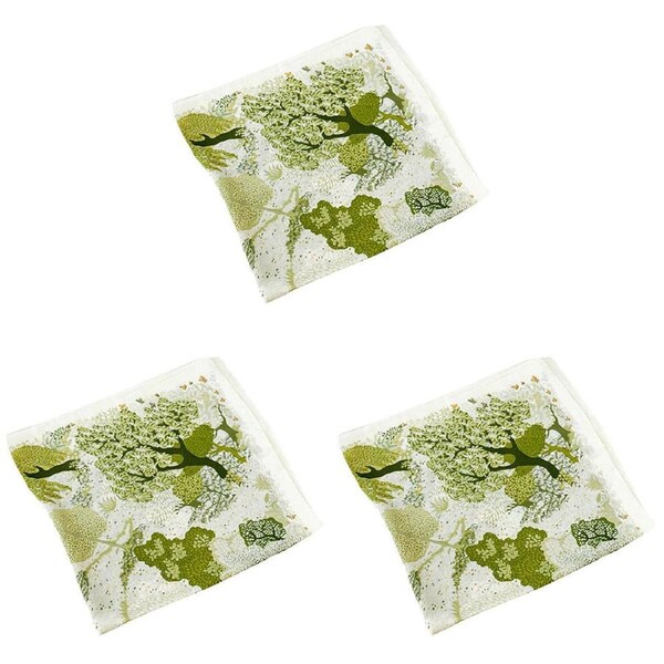 3PK Urban Forest Mini Square Silk-Feel Scarf 70x70cm Green/Cream