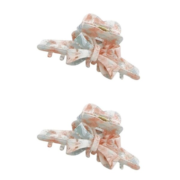 2PK Urban Acrylic Marble Bow Claw Clip Women's Hair Accessory Pink