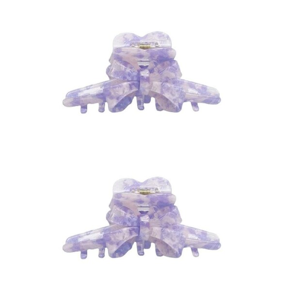 2PK Urban Acrylic Marble Bow Claw Clip Women's Hair Accessory Purple/Cream