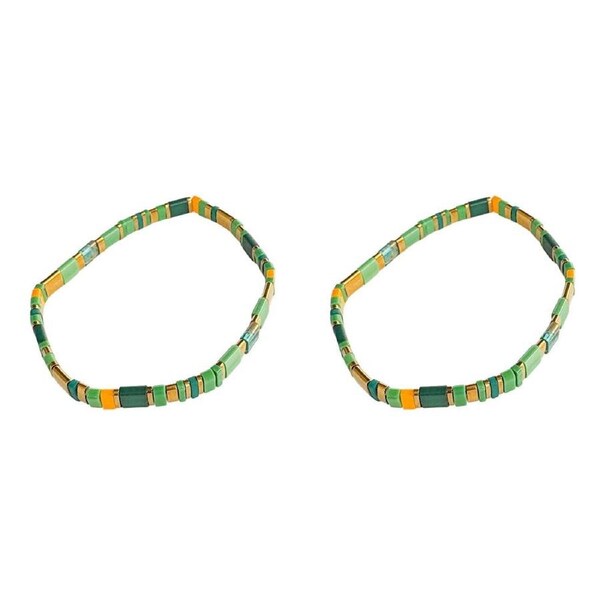 2PK Urban Acrylic Journey Stretch Bracelet Women's Jewellery 16cm Green/Orange