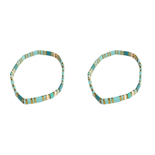 2PK Urban Acrylic Journey Stretch Bracelet Women's Jewellery 16cm Turquoise/Gold