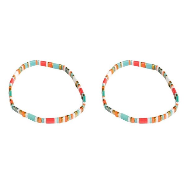 2PK Urban Acrylic Journey Stretch Bracelet Jewellery 16cm Turquoise/Orange