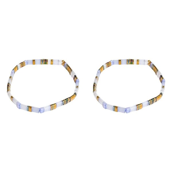 2PK Urban Acrylic Journey Stretch Bracelet Women's Jewellery 16cm Grey/Gold