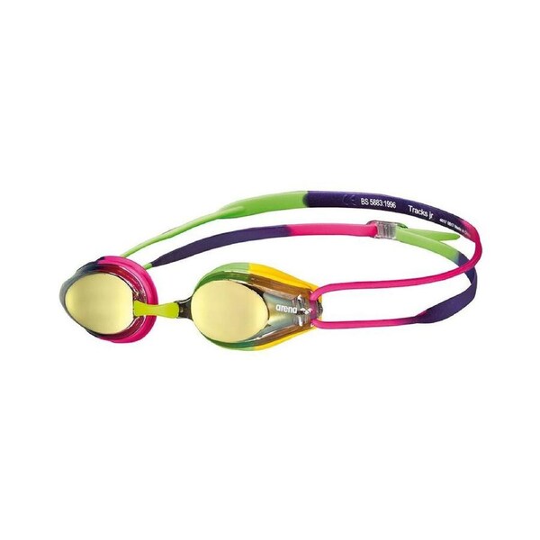 Arena Tracks Junior Mirror Goggles Swimming Eye Protection Violet/Fuchsia/Green