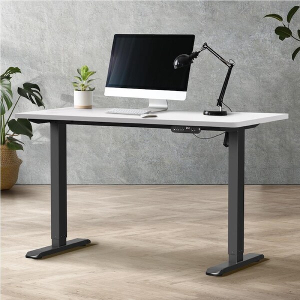 Oikiture 120CM Electric Standing Desk Single Motor Frame with Tabletop 3 Colour Black Frame/120cm White Tabletop