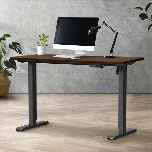 Oikiture 120CM Electric Standing Desk Single Motor Frame with Tabletop 3 Colour Black Frame/120cm Walnut Tabletop