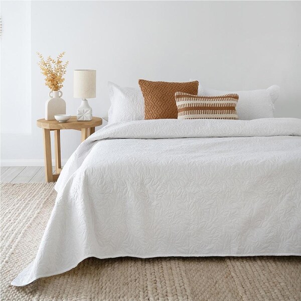 Bambury Botanica Coverlet Set White Embossed Home Bedding Queen