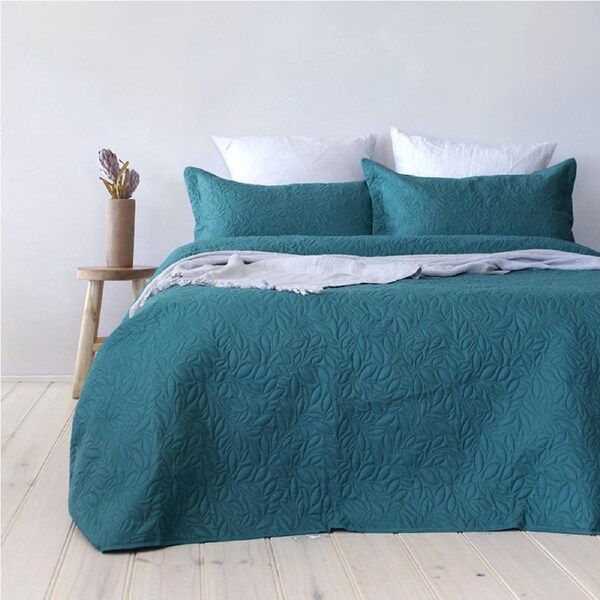 Bambury Botanica Coverlet Set Teal Embossed Home Decor Bedding Single