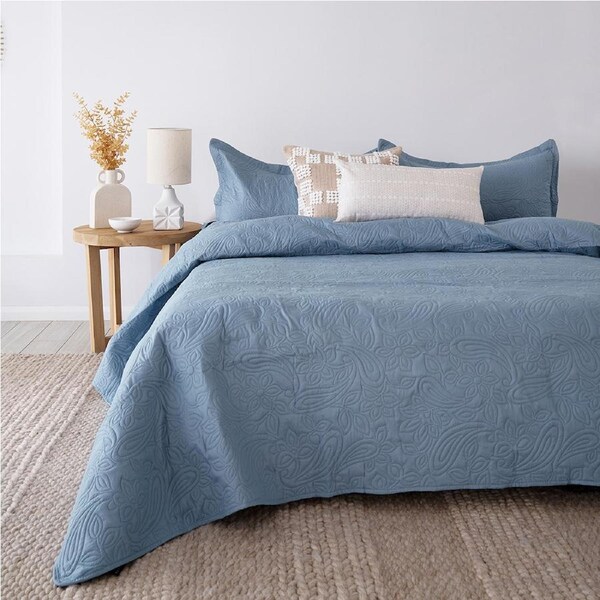 Bambury Paisley Coverlet Set Blue Woven Home Decor Bedding Queen