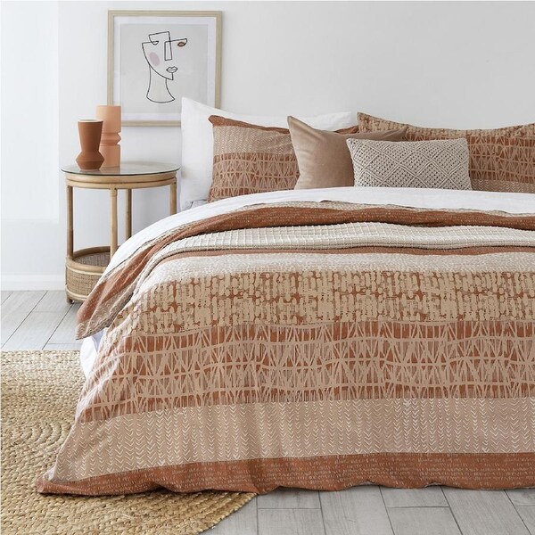 Bambury King Darlington Terracotta Quilt Cover Set Woven Bedding Single