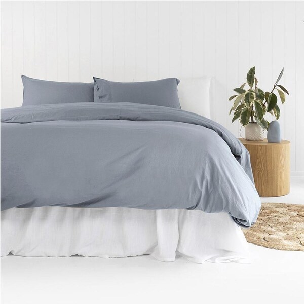 Bambury Temple Organic Cotton Quilt Cover Set Steel Blue Bedding Double