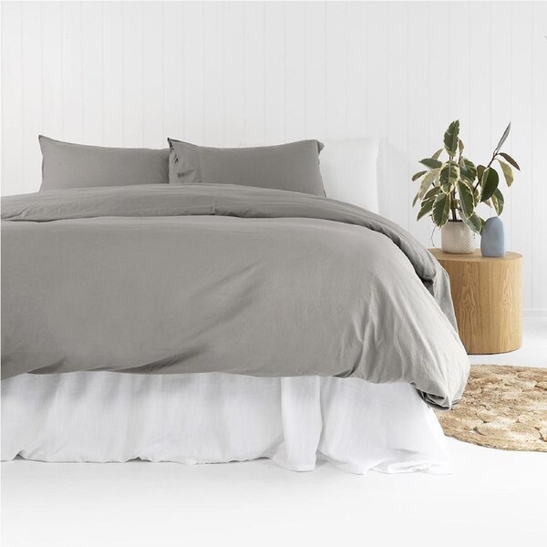 Bambury Temple Organic Cotton Quilt Cover Set Grey Woven Bedding Super King