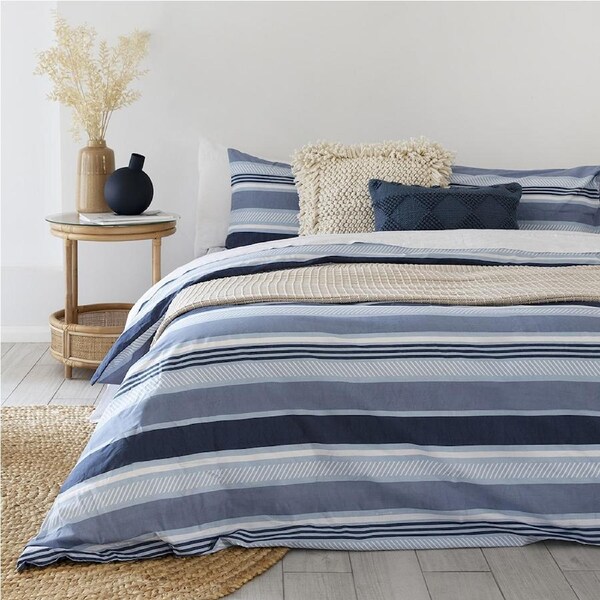 Bambury Indiana Blue Quilt Cover Set Soft Woven Home Decor Bedding Double