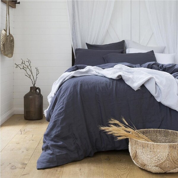 Bambury Linen Quilt Cover Set Charcoal Soft Woven Home Bedding King