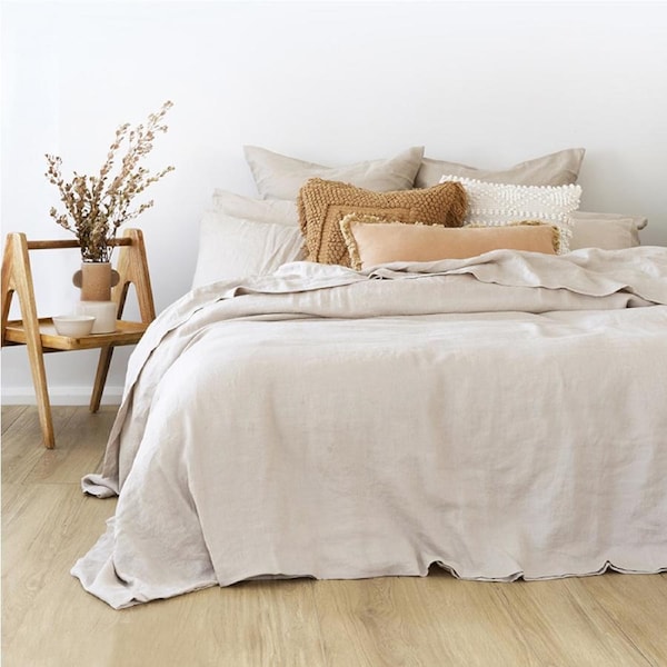 Bambury Linen Quilt Cover Set Pebble Soft Woven Home Decor Bedding Double