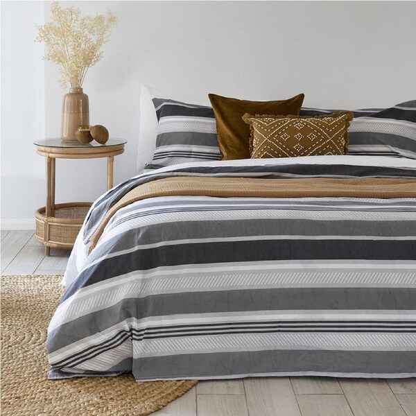 Bambury King Indiana Grey Quilt Cover Set Soft Woven Home Bedding King