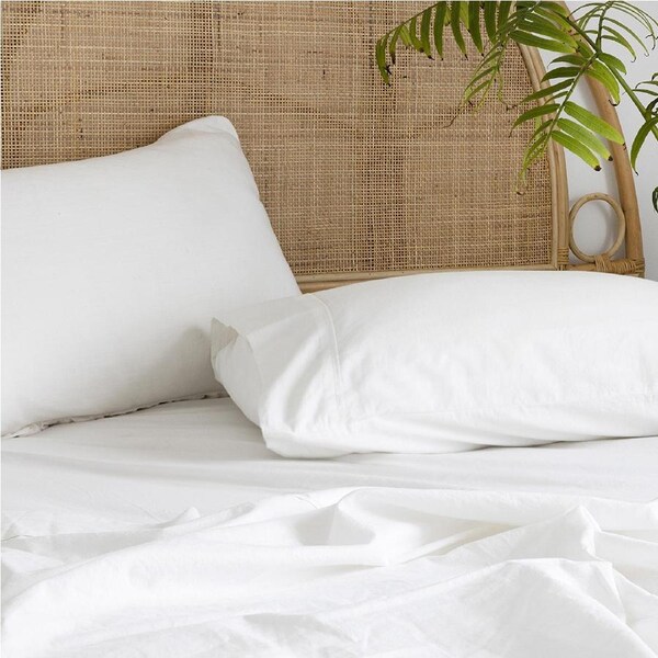 Bambury Temple Organic Cotton Sheet Set Ivory Home Bedding King Single