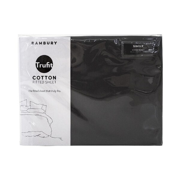 Bambury Tru Fit Fitted Sheet Charcoal Home Bedding Cotton King
