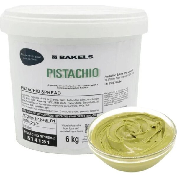 Bakels Pistachio Spread Made In Australia 6kg Tub Bulk