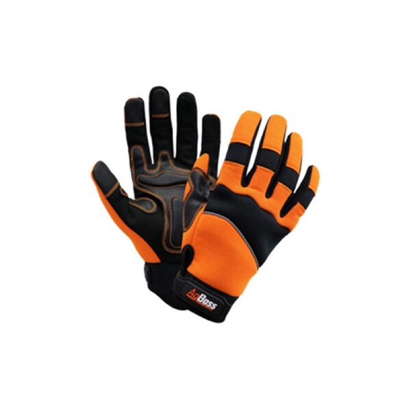 AgBoss Premium Flexible Work Glove W/ Wrist Strap Black and Orange XXX Large