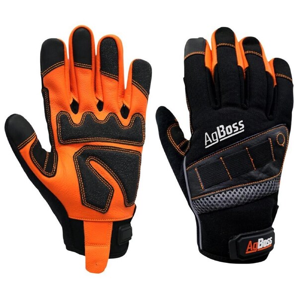 AgBoss Premium Leather Rigger Work Glove Black and Orange Small