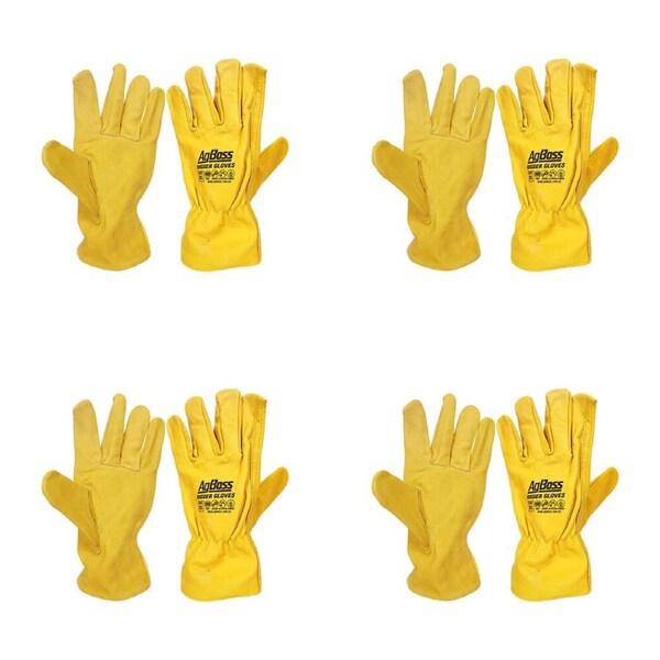 4PK AgBoss Rigger Superior Grade Leather Work Gloves Yellow XXX Large