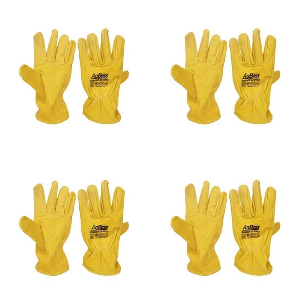 4PK AgBoss Rigger Superior Grade Leather Work Gloves Yellow X Large