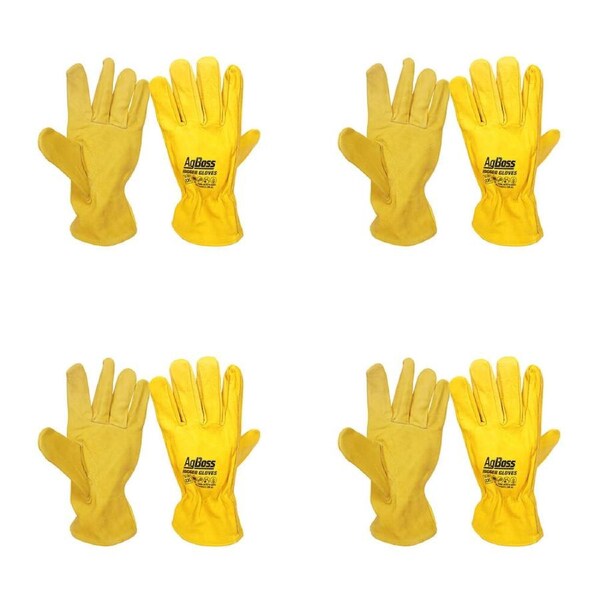 4PK AgBoss Rigger Superior Grade Leather Work Gloves Yellow XX Large