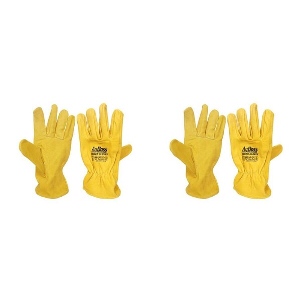 2PK AgBoss Rigger Superior Grade Leather Work Gloves Yellow Large