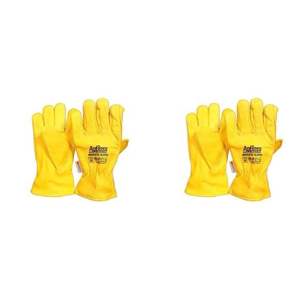 2PK AgBoss 3M Leather Riggers Thinsulate Work Gloves Yellow Medium