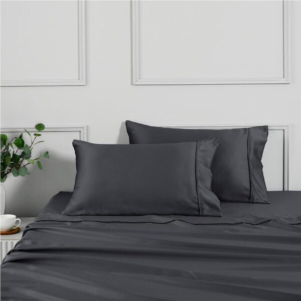 Dreamaker Matte&nbsp;Satin&nbsp;Standard Pillowcase Charcoal - Twin Pack