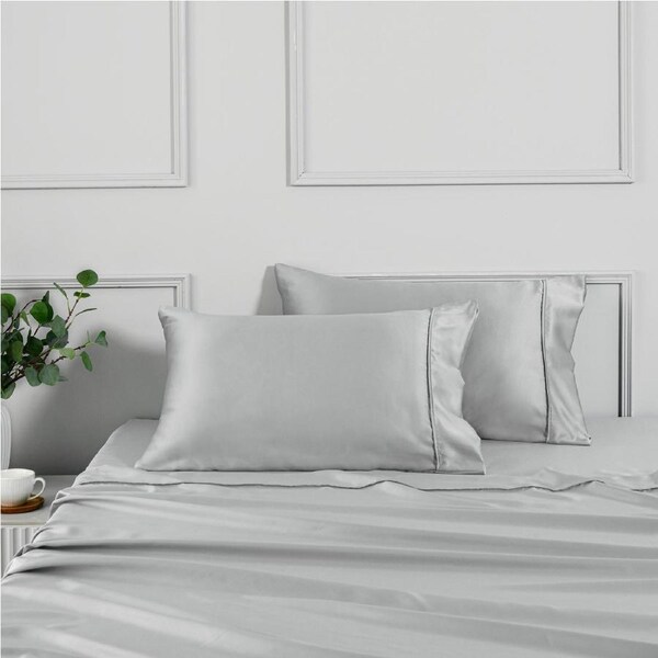 Dreamaker Matte&nbsp;Satin&nbsp;Standard Pillowcase Grey - Twin Pack