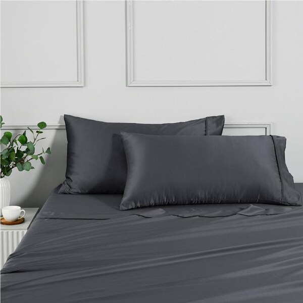 Dreamaker Matte&nbsp;Satin&nbsp;King Pillowcase Charcoal - Twin Pack