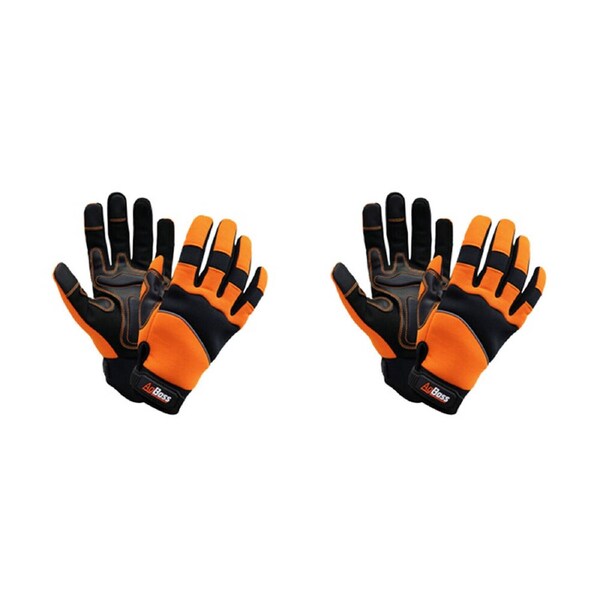 2PK AgBoss Premium Flexible Work Glove W/ Wrist Strap Black and Orange X Large